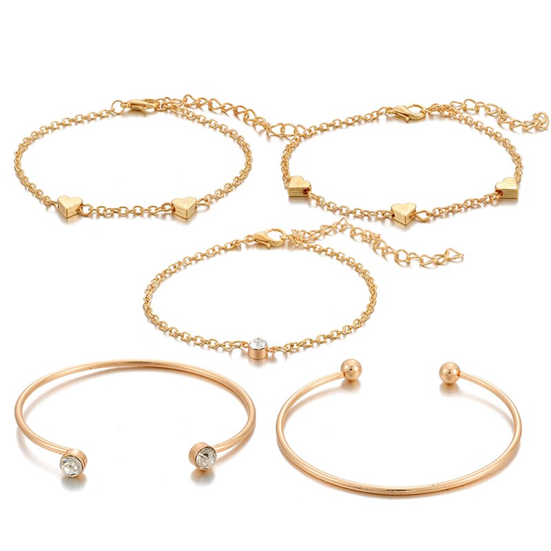 Tocona Korean Crystal Heart Bracelets Layered Open Adjustable Hand Chain Women's Bracelet Jewelry 8319: Default Title