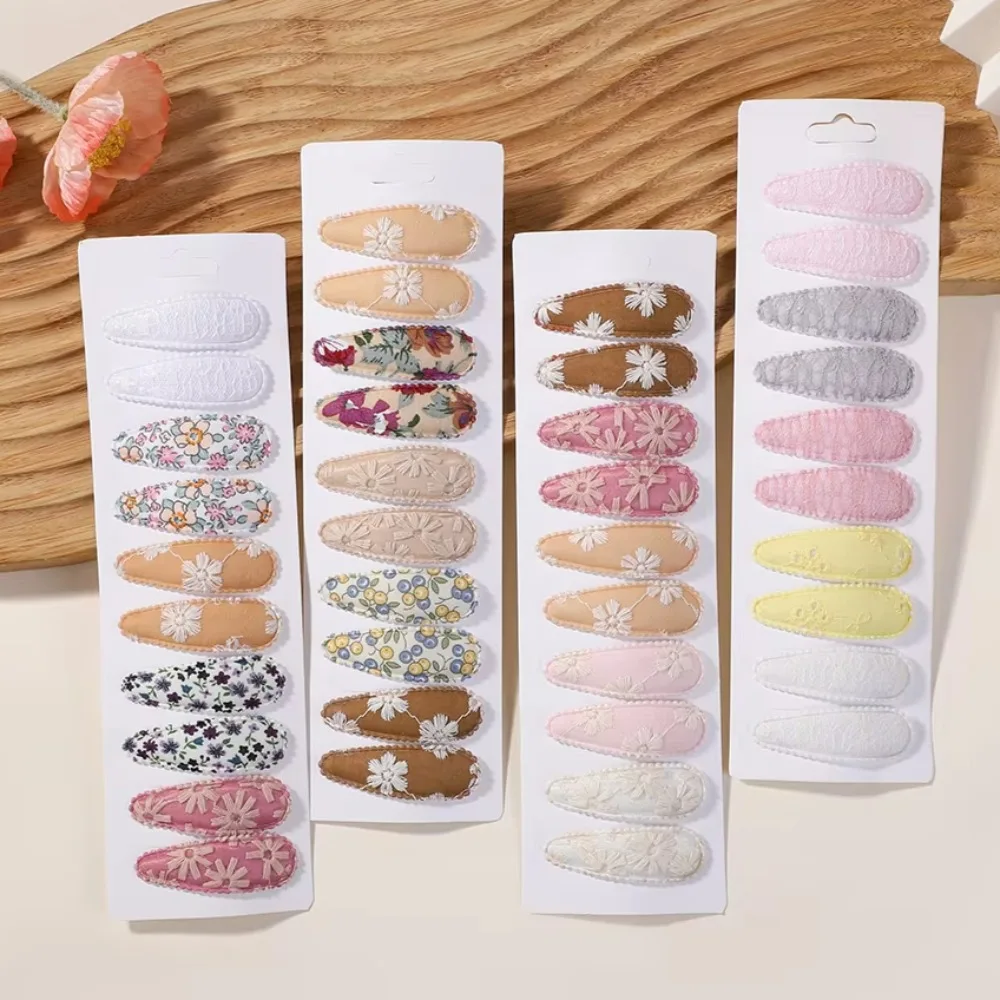 10Pc/Lot Ins 2.2inch Flower Print Cotton Alloy Hair Bow Snap Clips Set Fabric Plaid Bobby Hairpins Hairgrips Girls Kids Headwear
