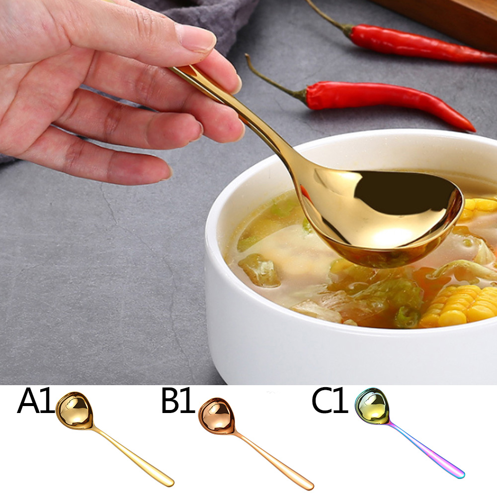 Long Handle Soup Spoon Stainless Steel Round Porridge Spoon Kitchen Cutlery Cooking Kitchen Gadgets Utensil Tool