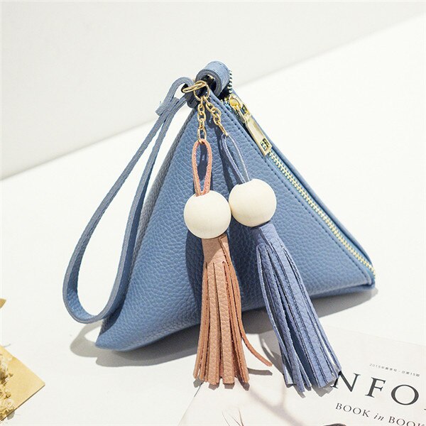 leather handbag Mini Triangle Women Clutch Purse Hand Bag Lady Clutches Casual Phone Package portefeuille femme: Blue