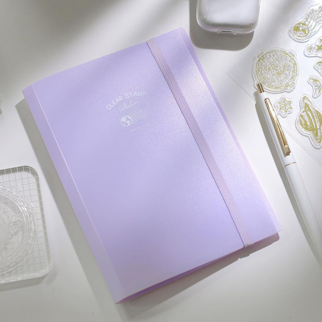 Japan BGM Clear Stamp Album Book, Acrylic Stamping Clear Block, Transparent Clear Stamps Seal,for Scrapbooking Craft Card Making: album purple
