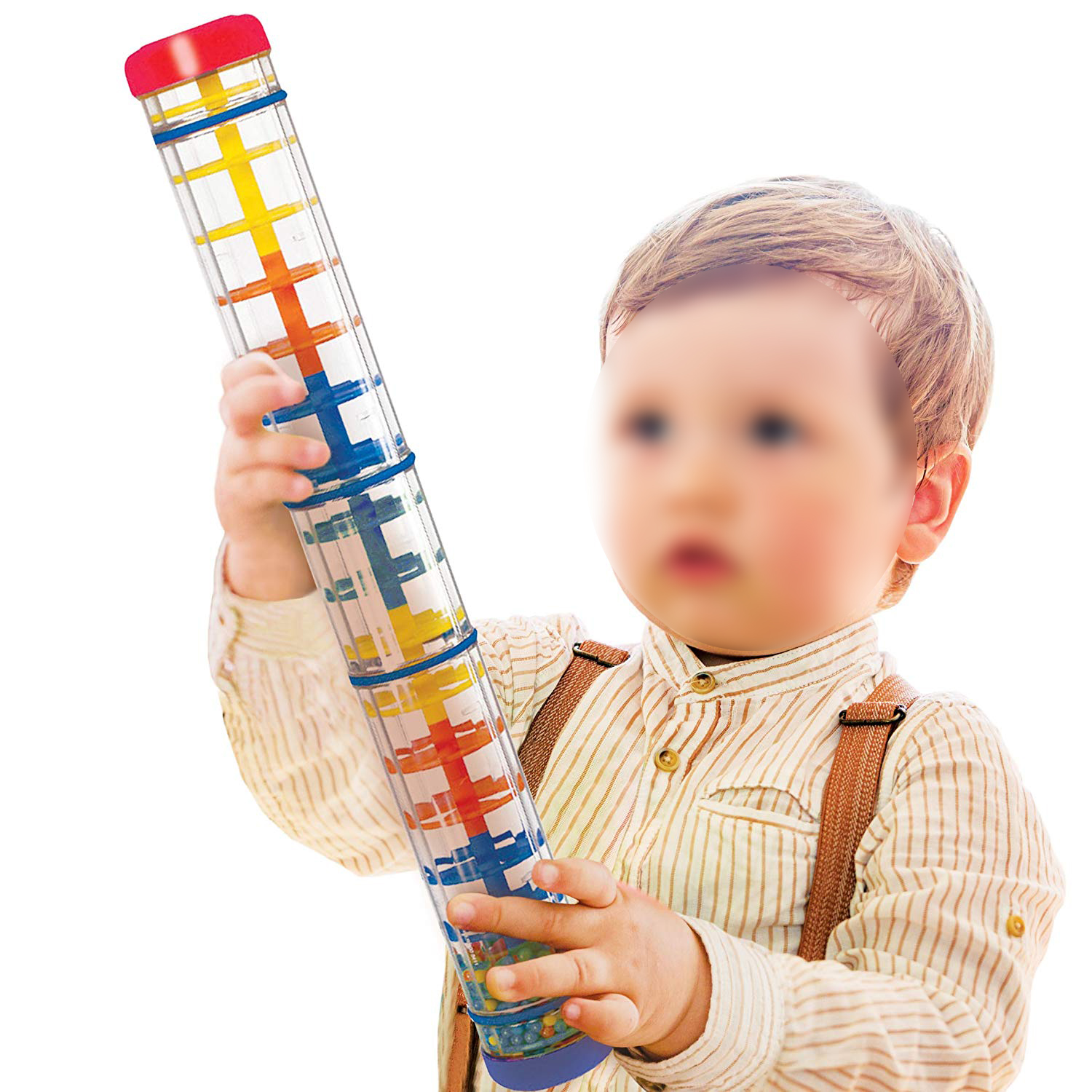 Syr stort regnpind rangle legetøj 15.75 tommer - lang farve noise stick regnbue korn indeni