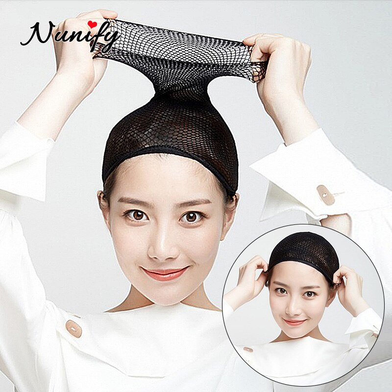 Nunify 2Pieces/Pack Wig Cap Hair Net For Weave Hairnets Wig Nets Stretch Mesh Wig Cap For Making Wig Free Size Black Beige Color