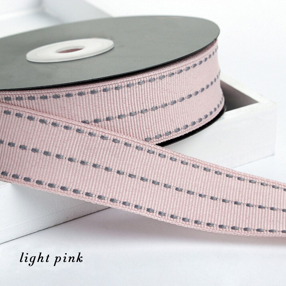 25mm 1inch Grosgrain Dotted Line Rib Ribbons Tape DIY Hairbow Bowknow Material Wedding Birthday Christmas Baking Wrapping: TDT Light Pink / 5Yards
