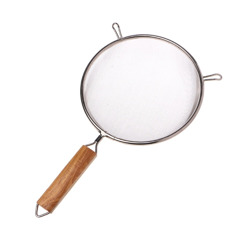Stainless Steel Double Mesh Strainer Colander Sieve Sifter Wooden Handle 5 Size