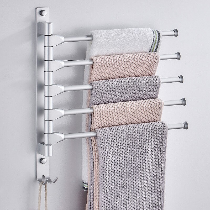 Aluminium Space Wall Mounted Towel Rail With Hooks With 4 180° Rotatable Towel Rails For Bathroom Kitchen Sink 33 X 33 Cm