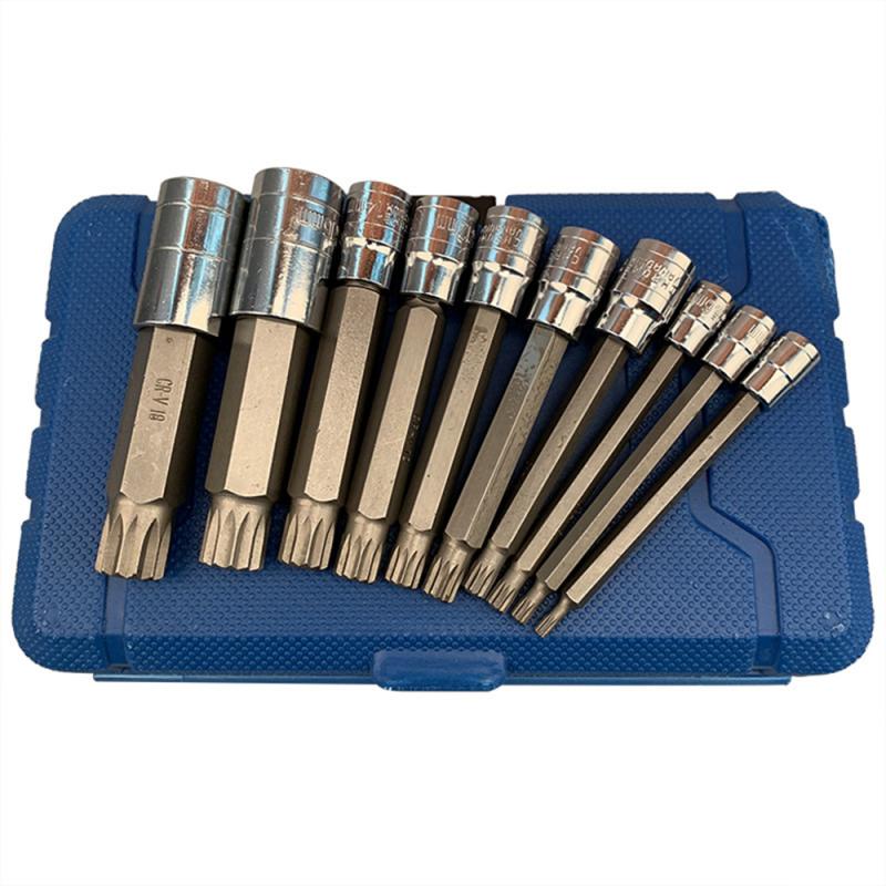 10PCS XZN Triple Vierkante Spline Bit Socket Set 1/4 "3/8" 1/2 Tamper Proof Lange Bereiken Machine Reparatie auto Reparatie Professionele Tool