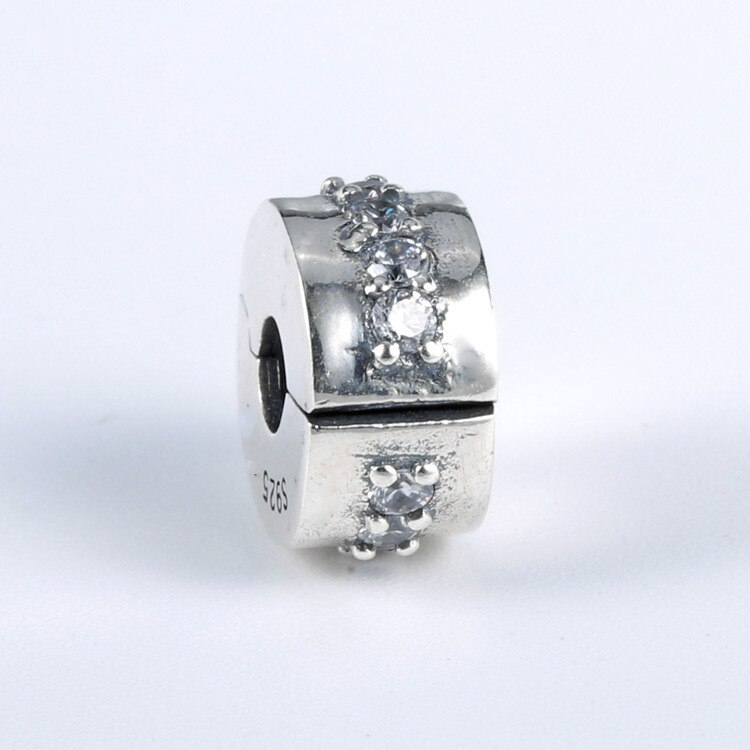 Genuine 925 Sterling Silver Charm Sparkling Shining Path With Crystal Clip Beads Fit Pan Bracelet & Necklace Diy Jewelry