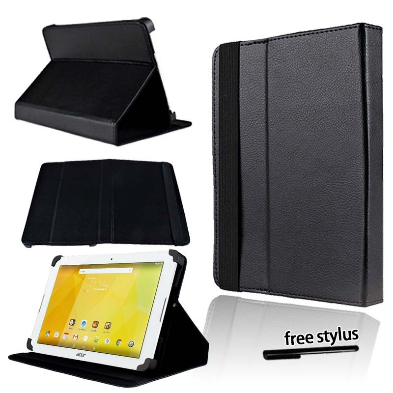 KK & LL Per Acer Iconia One 10 B3-10 B3-A20 A30 A40 A40FHD A50 A50FHD-Supporti Tablet Folio Copertura di Cuoio caso + Libera dello stilo: Black