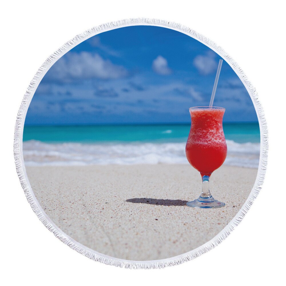Strandpatroon zomer grote microvezel bedrukte ronde strandlakens met kwastjes kunnen worden gebruikt als badhanddoeken en omslagdoeken: 10