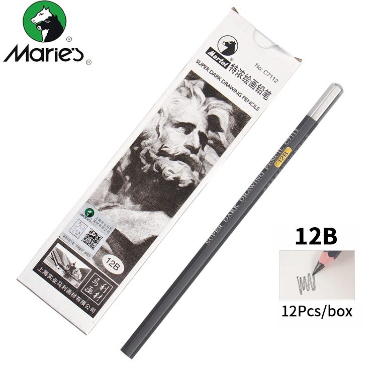 Marie's 12Pcs Sketch Pencil Set Sketching Drawing Kit Wood Charcoal Pencil For Painter School Students Art Supplies: 12B