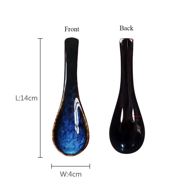 Japanse stijl diepblauwe glazuur keramische steakbord porseleinen serviesset dessertbord soepkom theekop sauskom: 1pc lepels