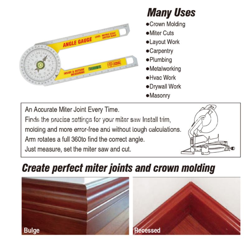 360 Graden Verstekzaag Gradenboog Hoge Nauwkeurigheid Hoekzoeker Gauge Goniometer Meten Ruler Tool