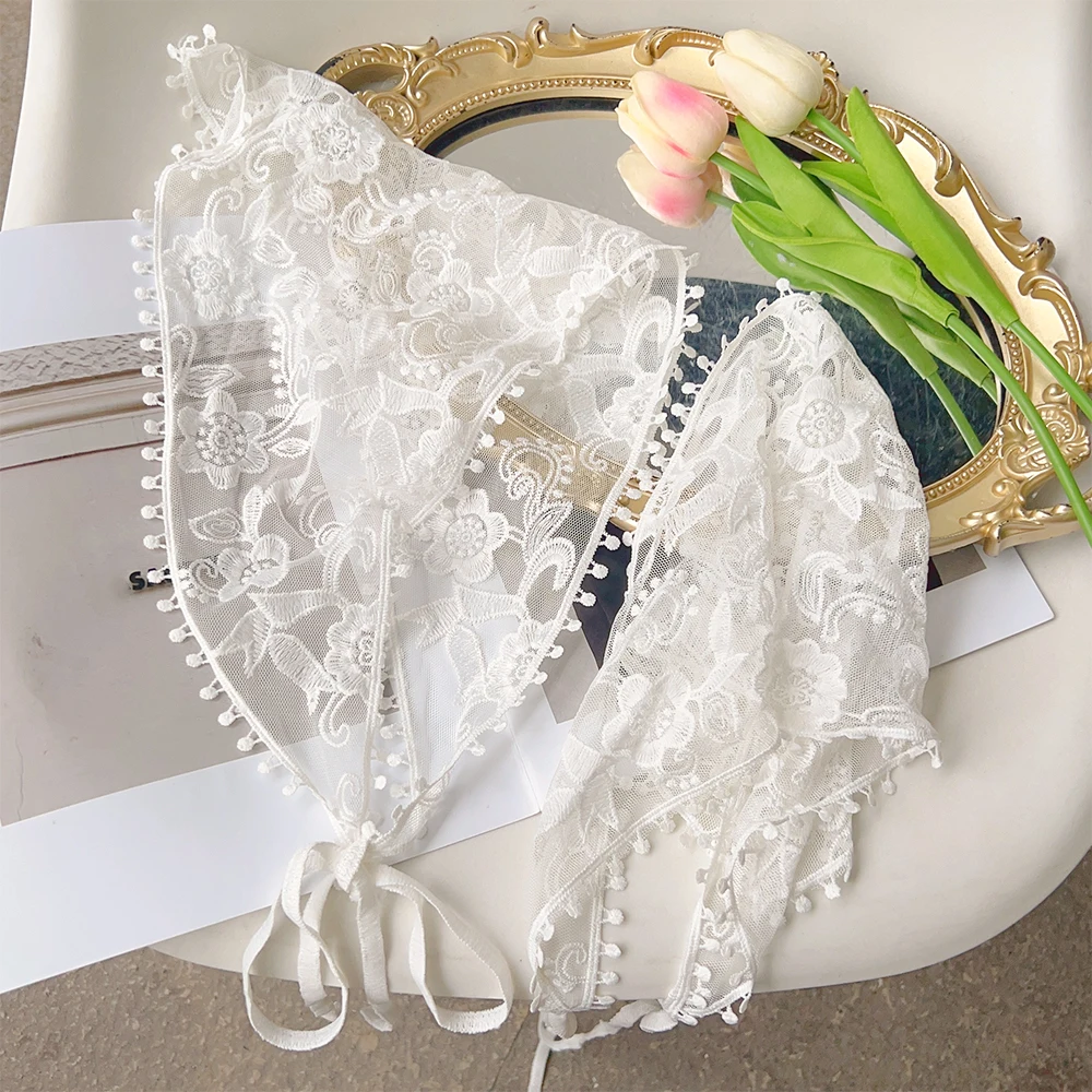 Retro Kant Bandana Hoofdband Print Haar Sjaal Bohemen Driehoek Hoofddoek Witte Haarbanden voor Dames Meisje Mode Zoete Hoofddoek: YELLOW