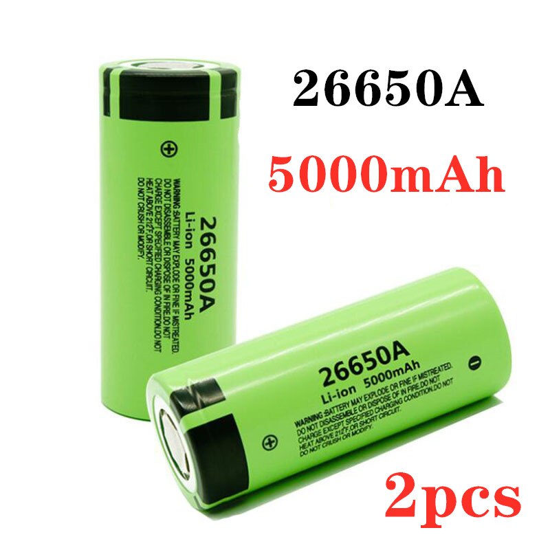 Original 26650 battery 5000mAh 3.7V 50A lithium ion rechargeable battery for 26650A LED flashlight+charger: black