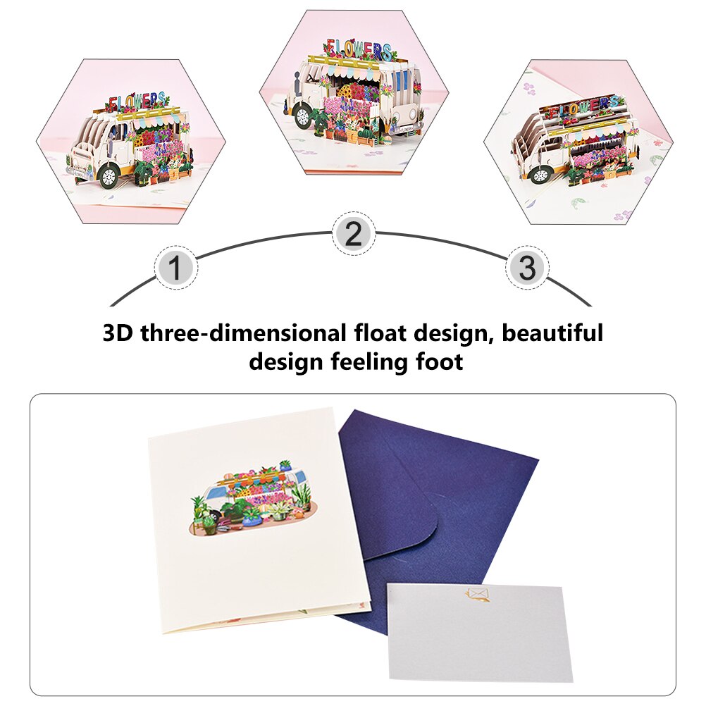 3Pcs 3D Car Blessing Cards Cartoon Birthday Cards 3D Flower Car Cards Greeting Cards