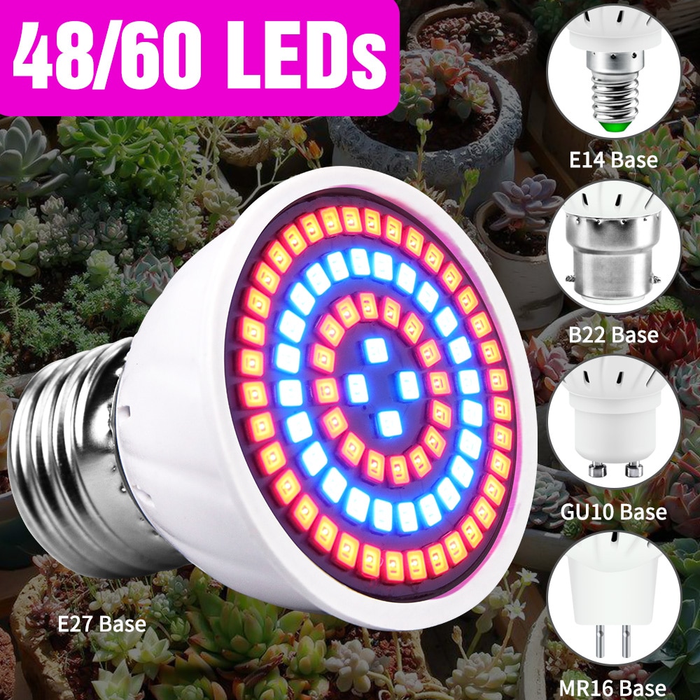 48 60 lysdioder  e27 vokse led plantedyrkningslampe  e14 220v phyto lampe  mr16 led vækstlys  gu10 fuldt spektrum  b22 indendørs vokseteltboks