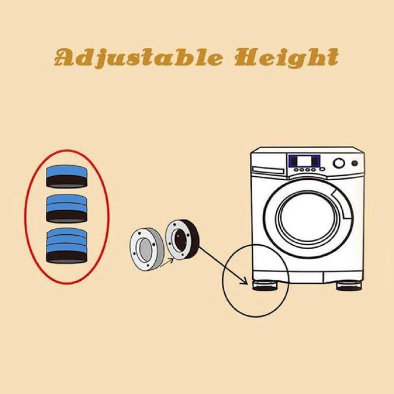4 stuks anti-vibratie pads voor wasmachine en droger, stelvoetjes voor koelkast, voetjes voor wasmachine en droger, blauw