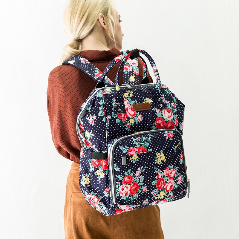Eingetroffen Windel Tasche Große Kapazität Multi-funktionale Schulter Mutter und Baby Rucksack Wasserdichte Windel Tasche Mommy Tasche: Polka Punkt Blume