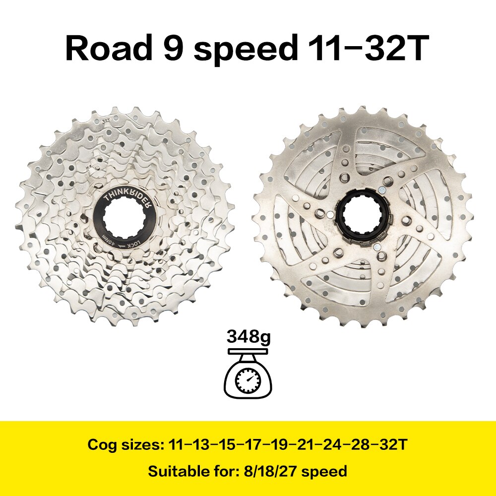 Thinkrider landevejscykel 9 10 11 speed velocidade 28t/32t cykel kassette freewheel mtb tandhjul til shimano  a1 x7 x5: Vej 9 hastighed 11-32t