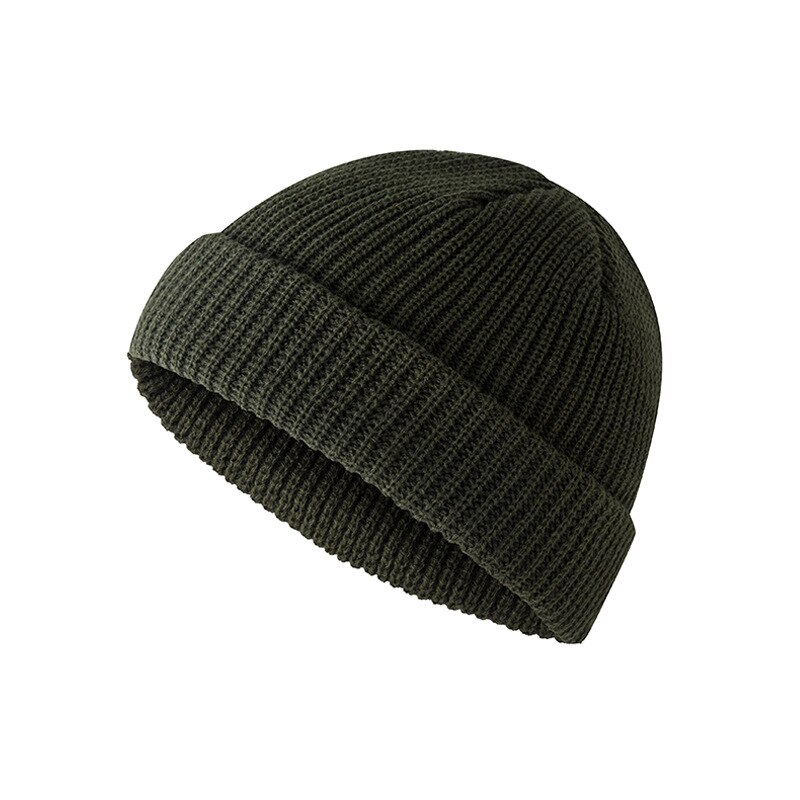 Bonnets chauds d'hiver unisexes pour femmes et hommes, style décontracté, style hip-hop, en laine tricotée, bonnet élastique: Vert armée