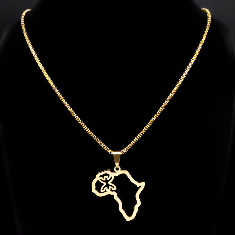Afrika Kaart Berber Amazigh Kettingen voor Vrouwen Mannen Rvs Goud Kleur Etnische Hanger Ketting Sieraden collier N8092S02