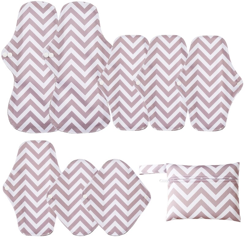 8pcs Bamboo Charcoal Reusable Menstrual Pads For Monthly Women Washable Gaskets Maternity Sanitary Towels Daily Pads 1pc Wet Bag: K-15