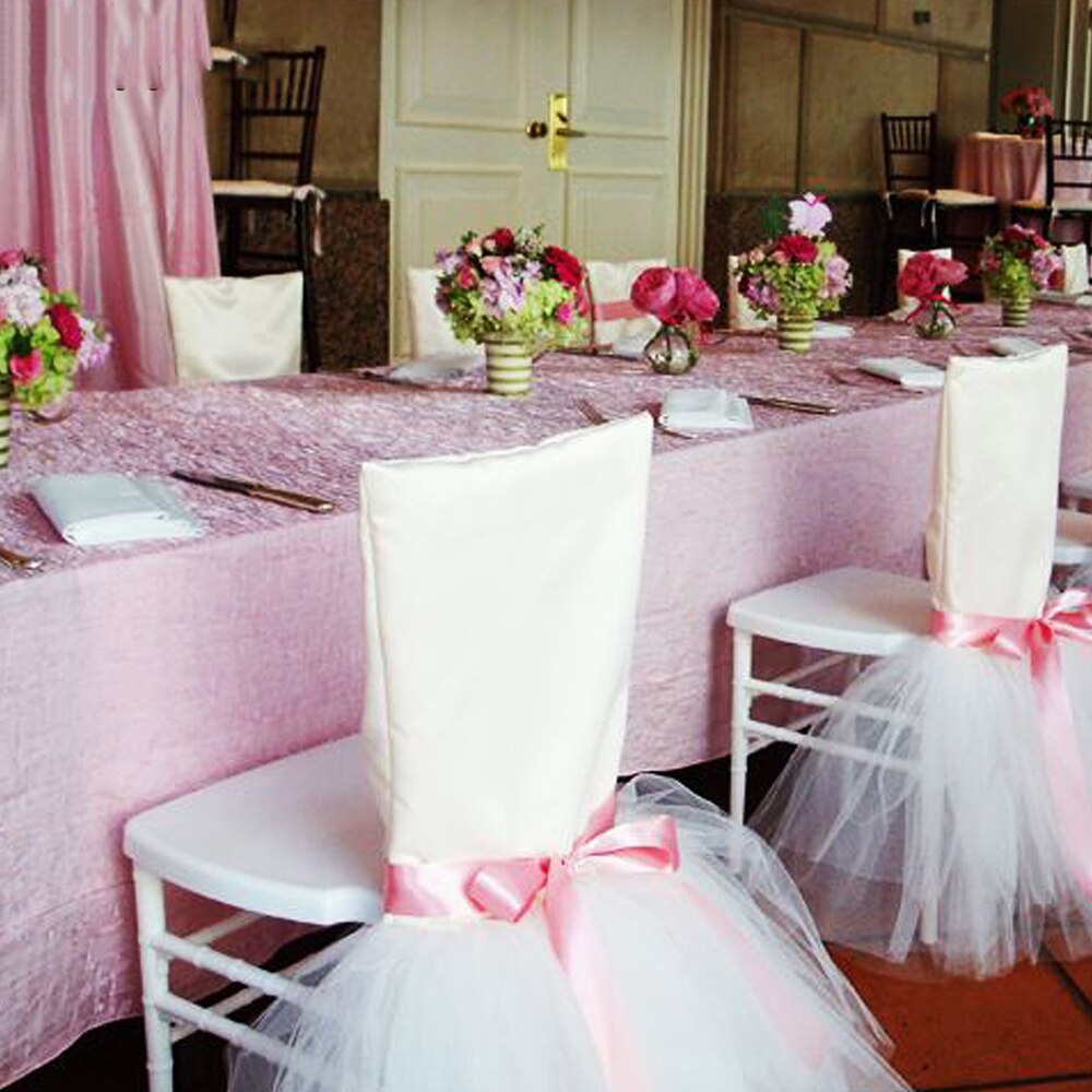 1pc enkle tyl stole nederdel til fødselsdag bryllup stole karm dekoration hotel banket forsyninger 45 x 45cm
