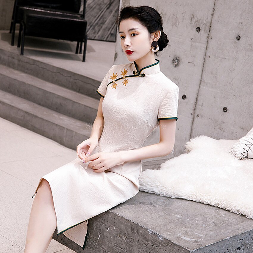 Chinese Style Panda Embroidery Slim American Sleeve Dress main image 0