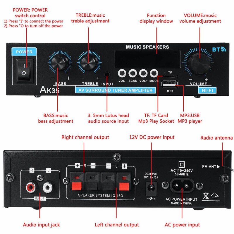 110V / 220V 400W + 400W Mini 2.0 Kanaals Digitale Versterker Bluetooth 5.0 Ontvanger Usb Muziek speler Stereo Home/Auto