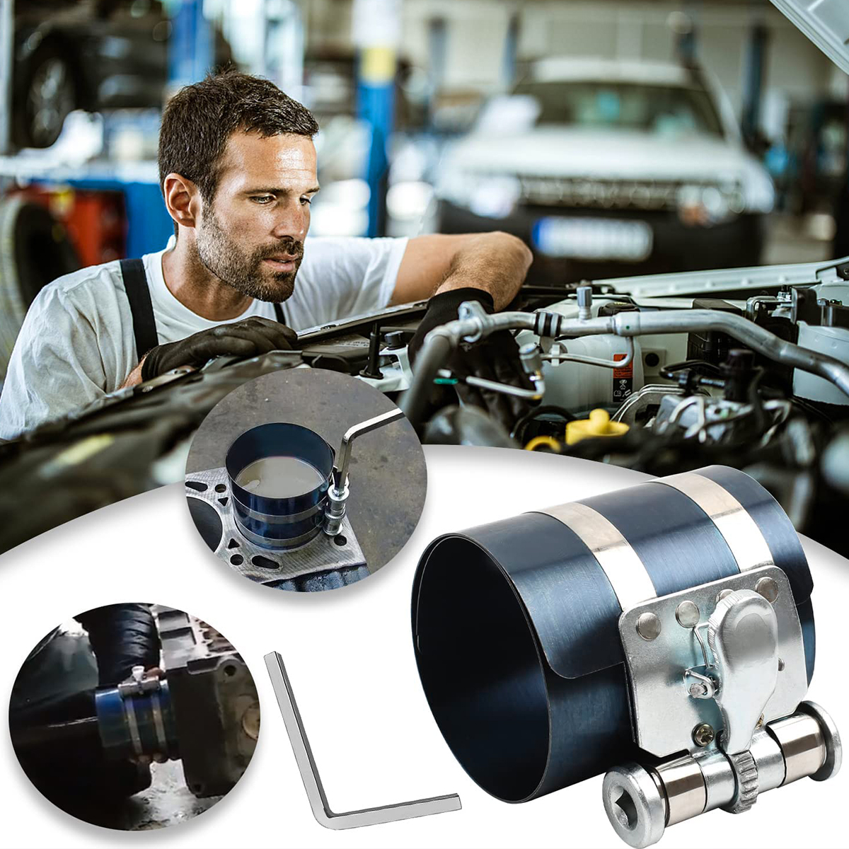 Instalador de anillos de pistón, alicates para anillos de pistón, herramienta de compresor de anillos de pistón de 53-175mm, alicates expansores de abrazadera de mantenimiento de vehículos y motor de coche
