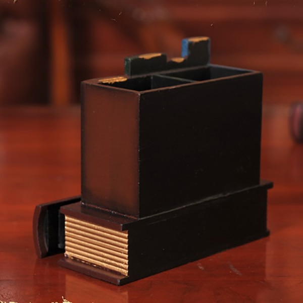 Portalápices de madera Retro multifunción con forma de libro, artesanía de madera, decoración del hogar, caja de almacenamiento, cajones, soporte de papelería Gi