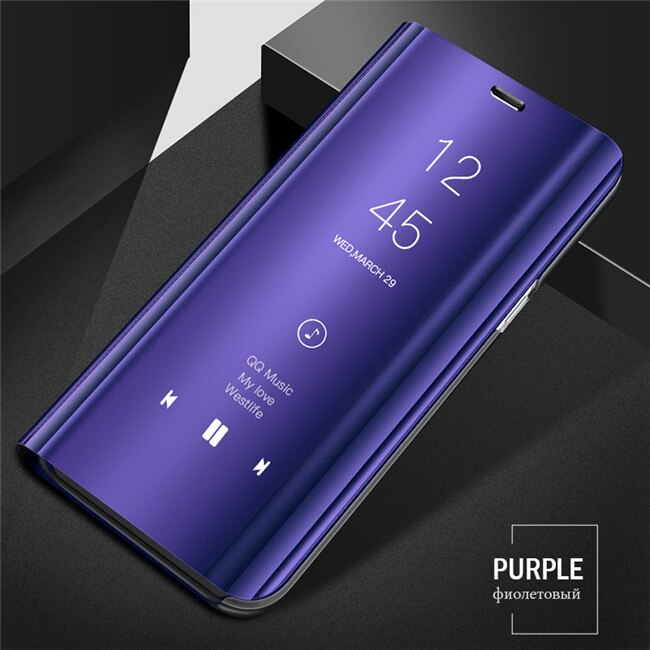 Luxe Spiegel View Smart Flip Case Voor Samsung Galaxy Note 9 Originele Magnetische Fundas Note9 Sm N960 N960F Op Leer telefoon Cover: Purple blue