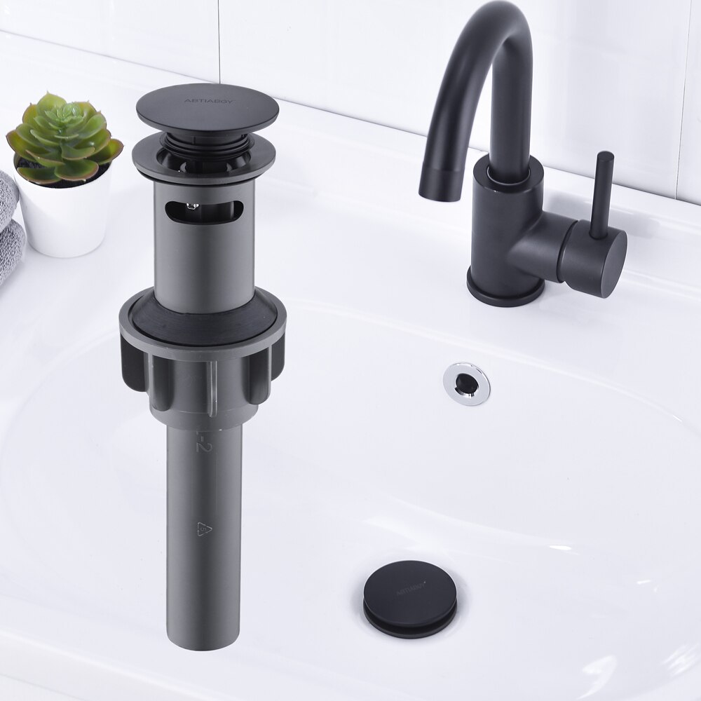 Bathroom Faucet Vessel Vanity Sink Pop Up Drain Stopper with Overflow Black Lavatory Basin Sink Pop Up Drain Waste Drainer