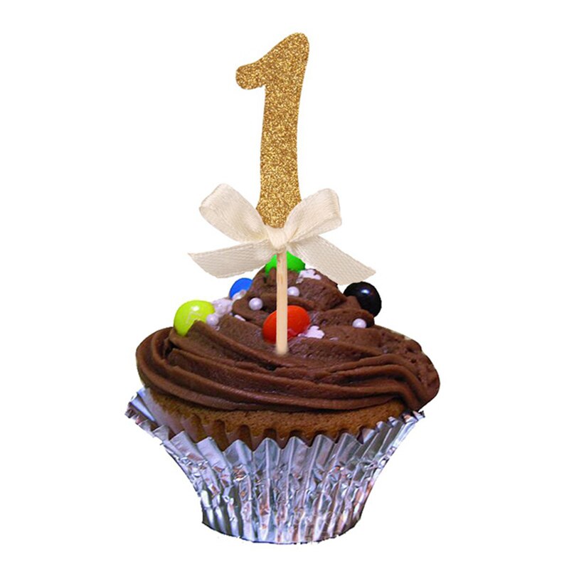 CMGBOBP 10 pcs Gold Glitter Cake Topper Number Cupcake Toppers Birthday Party Decorations Picks Baby Shower Kids Favors
