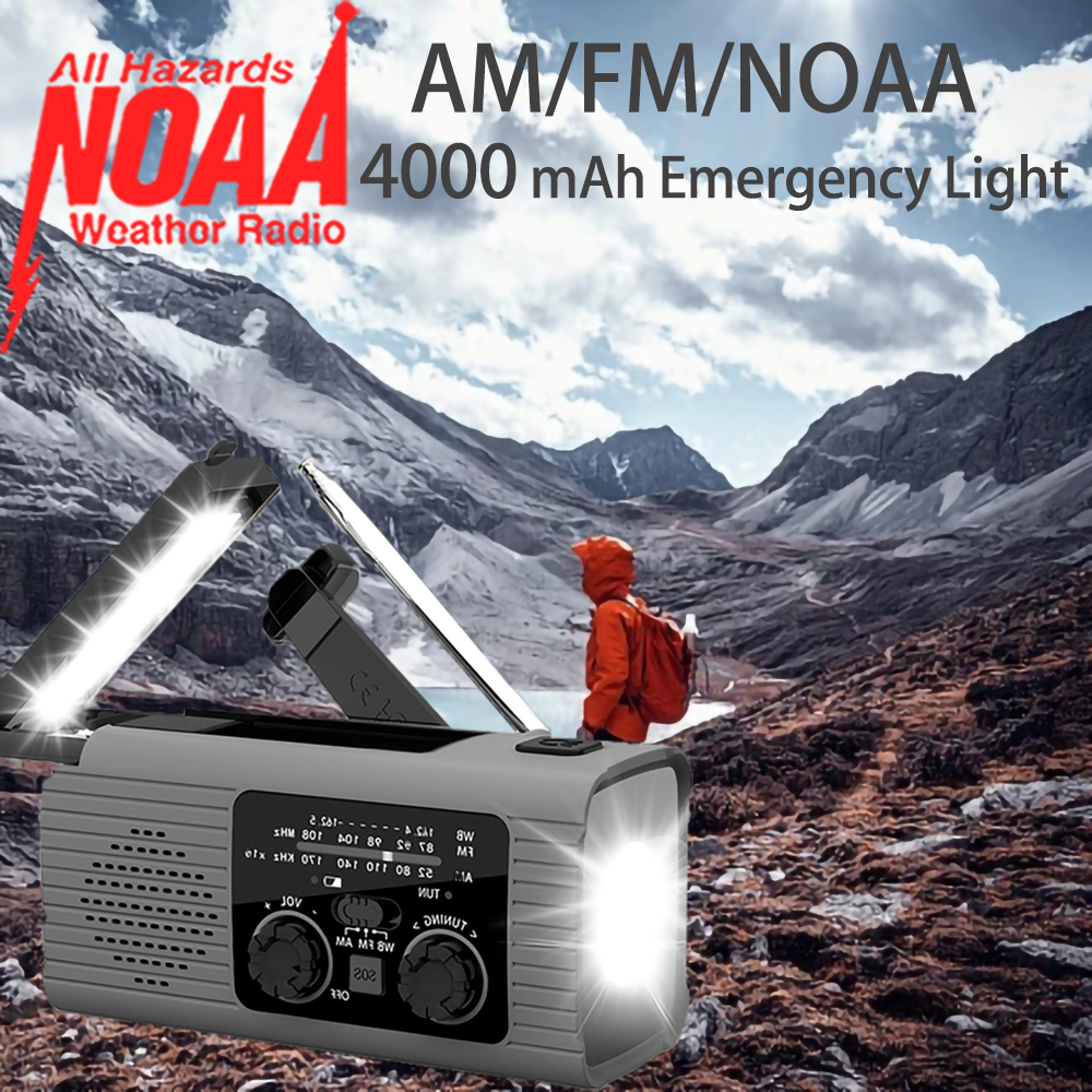 4000 mAh LED emergency light USB emergency light with light radio outdoor camping radio solar charging radio portable