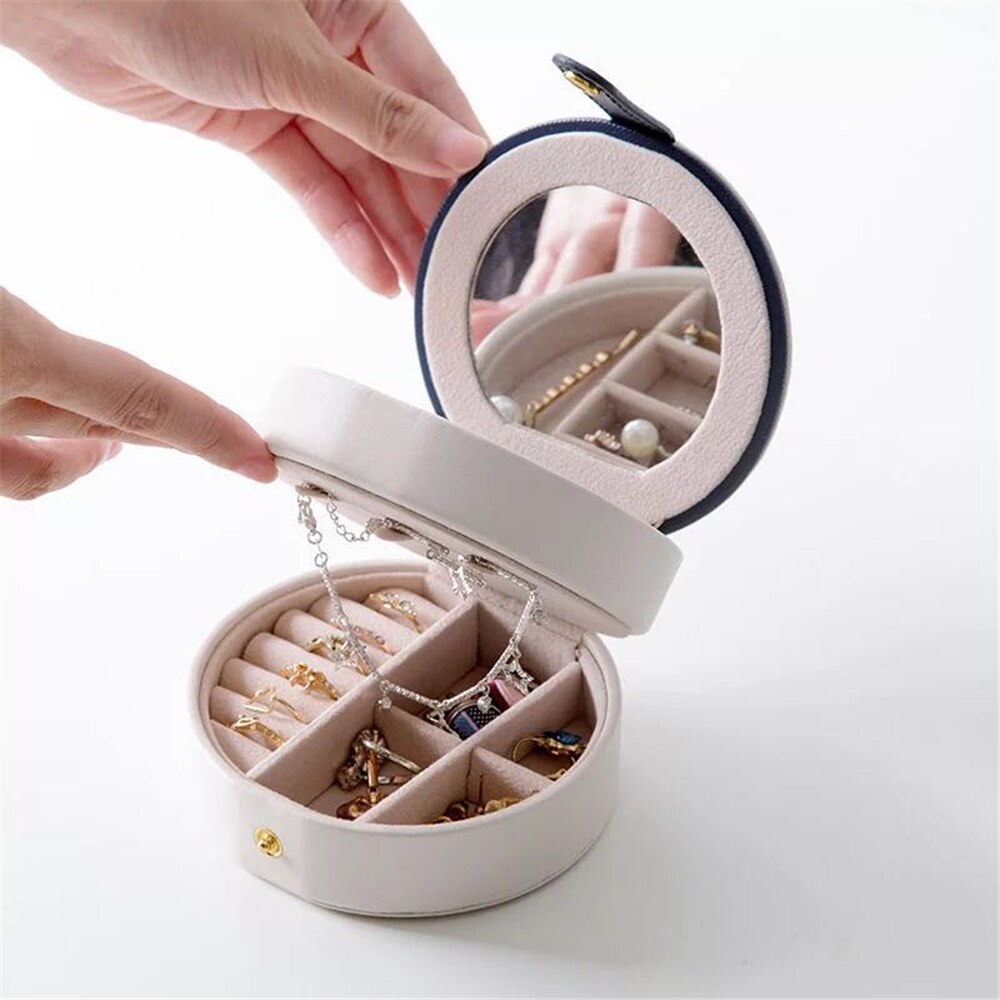 Korean Style Fresh And Simple Girl Earrings Plate Jewelry Box Protable Leather Earrings Ring Multi-function Jewelry Storage Box