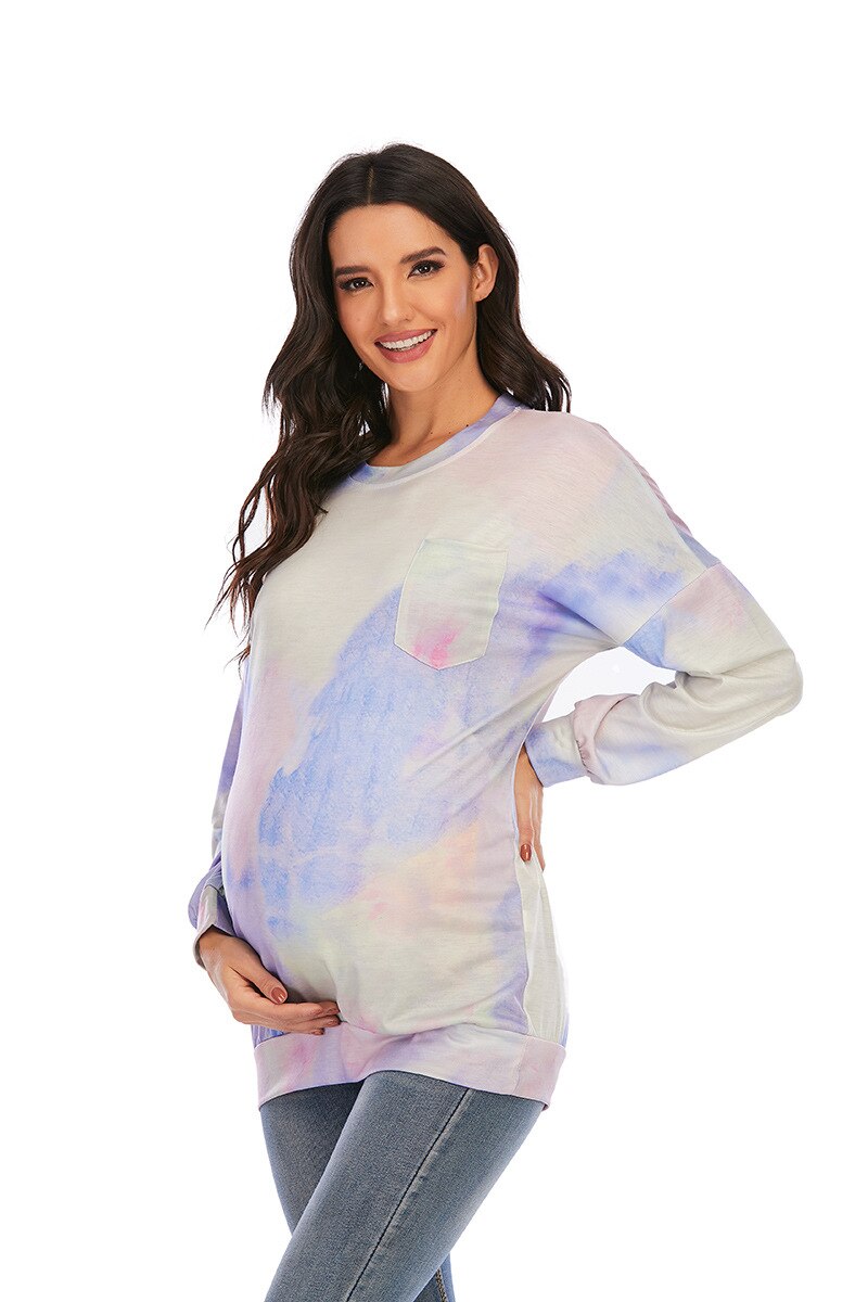 Mutterschaft Kleid T-Shirt Rundhals Druck Mutterschaft Homewear Kleidung Schwangere Frauen Top Mutterschaft Shirts