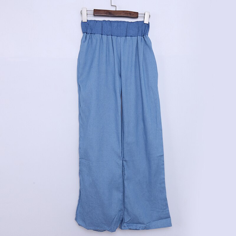 Women Summer Thin Trousers Wide Leg Loose Pants Ankle Length Pants Casual Trouser Elastic Waist Plus Size Pants