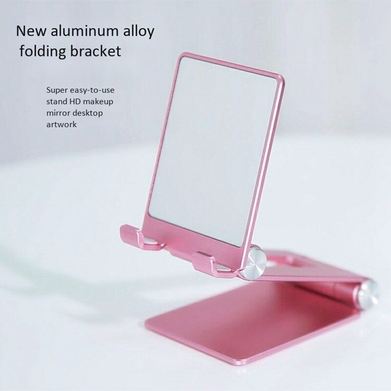 Desktop Phone Stand Metal Foldable and Retractable Mobile Phone Live Broadcast Universal Holder with Makeup Mirror