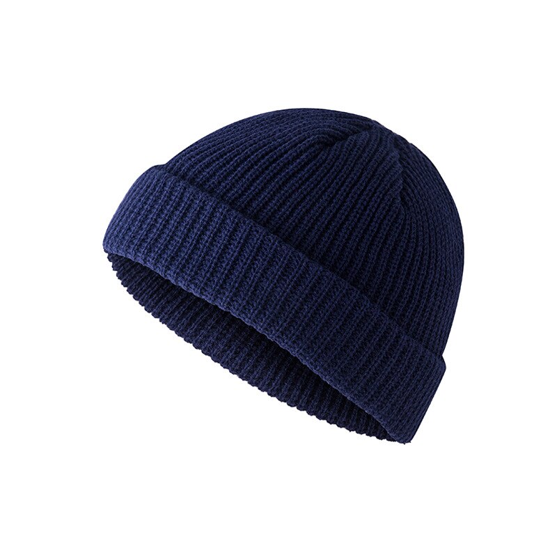 Bonnets chauds d'hiver unisexes pour femmes et hommes, style décontracté, style hip-hop, en laine tricotée, bonnet élastique: Bleu marine