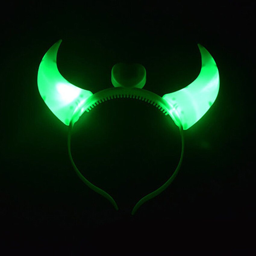 Ledt djævelens horn lyser op i hovedbåndet blinkende horn halloween og julefest indretning fest glitter hovedtøj dæmon horn fluffy plys: Grøn