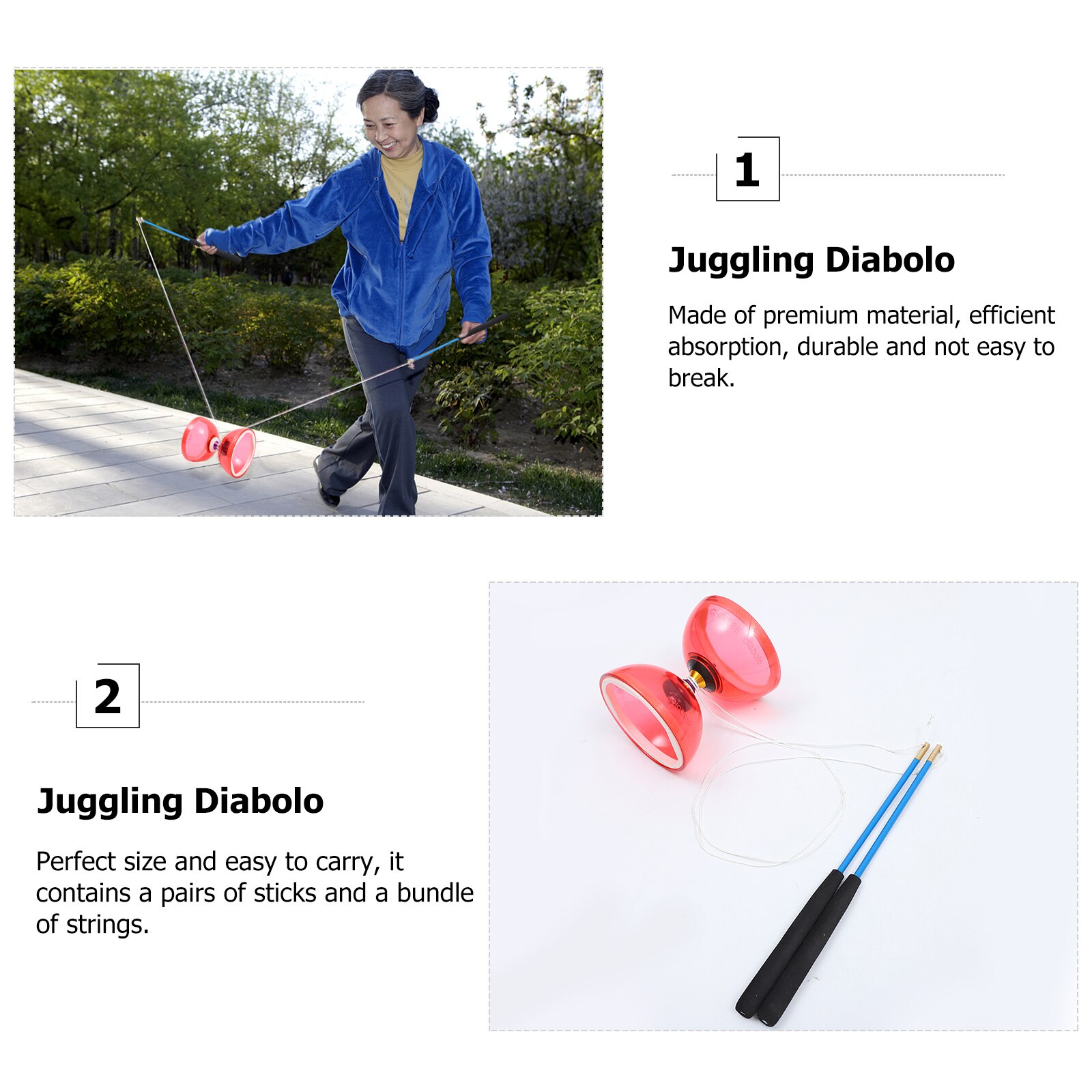 1 Set Chinese Yo-yo Juggling Crystal Diabolo Plaything with Diablo Sticks and String