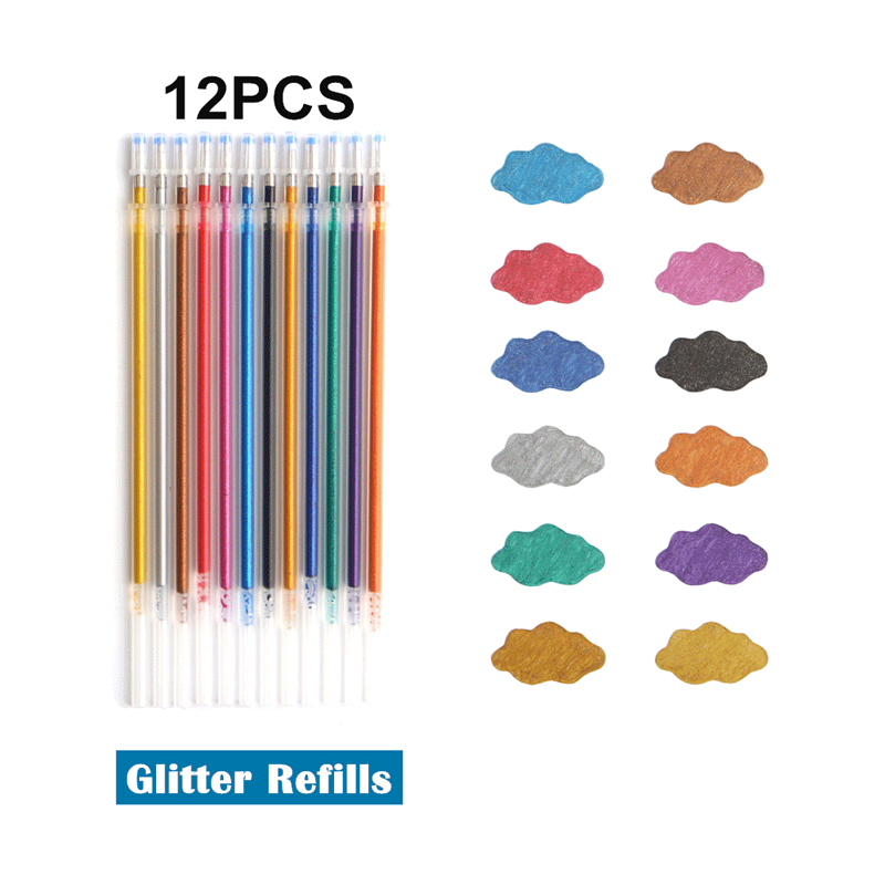 Bolígrafos de Gel de colores brillantes metálicos para la escuela, oficina, libro para colorear para adultos, diarios, marcadores artísticos de dibujo, bolígrafo de , 12/24 Uds.: Negro