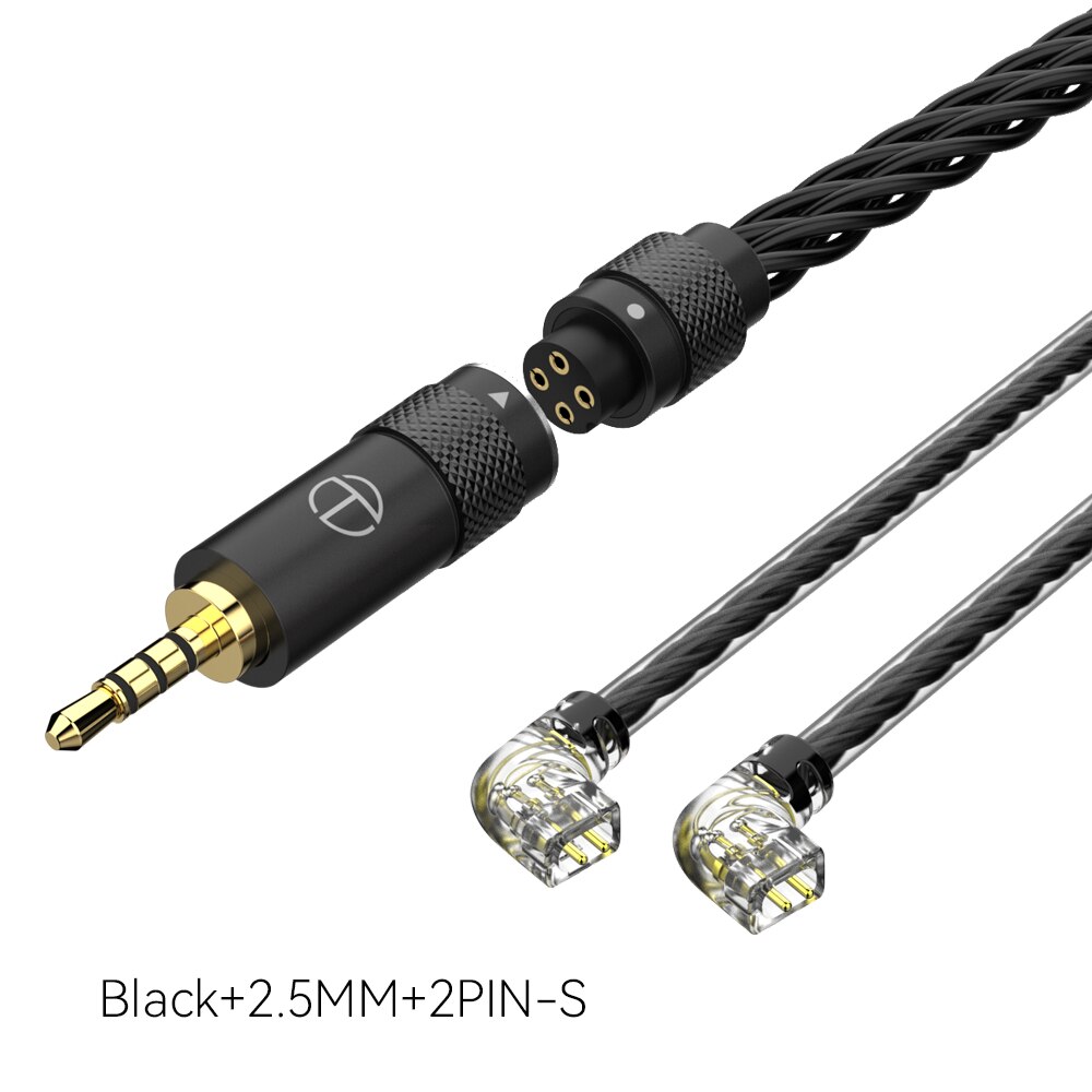 Trn  t2s pro 16 -adriges, versilbertes hifi-upgrade-kabel, grau/schwarz, mmcx /2- pin-anschluss für trn vx pro  ta2 ta c16 zsx  mt1 mt2 edx: Schwarzer 2.5 2 pin-qdc