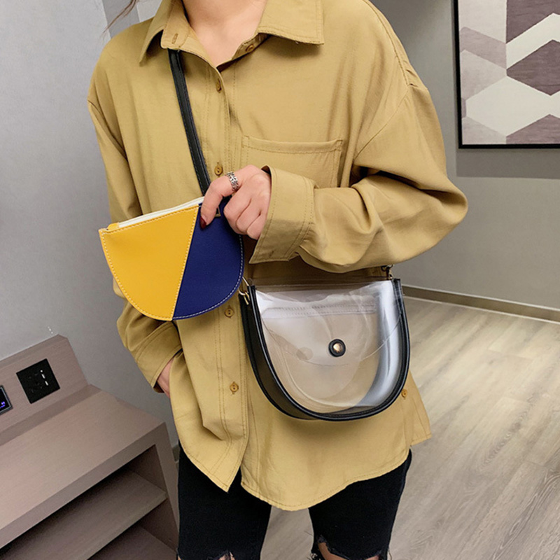 Vrouwen Waterdichte Transparante Enkele Schoudertas Stiching Kleur Handtas voor Zomer Beste -WT