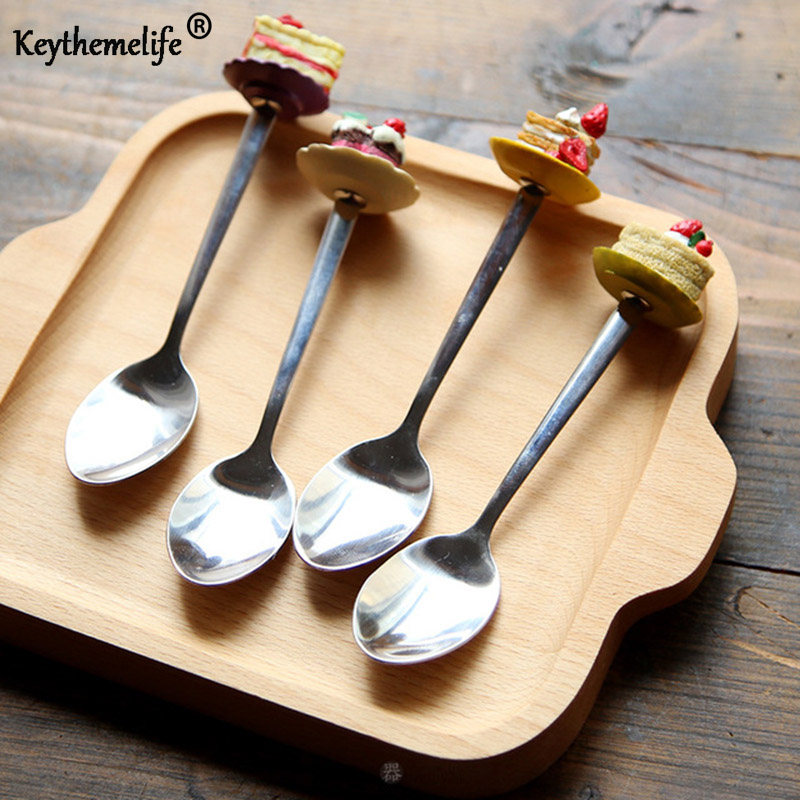 Cuillères à Dessert en résine en forme de gâteau, vaisselle 1 pièce mignonne cuillère à café pour enfants vaisselle 2C