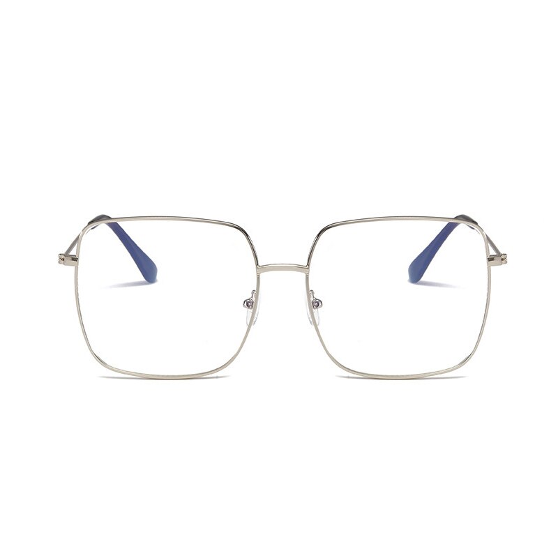 Gafas planas de Metal grande y cuadrado, gafas transparentes para mujer, montura de prescripción, montura de gafas, gafas de protección contra luz azul: Plata