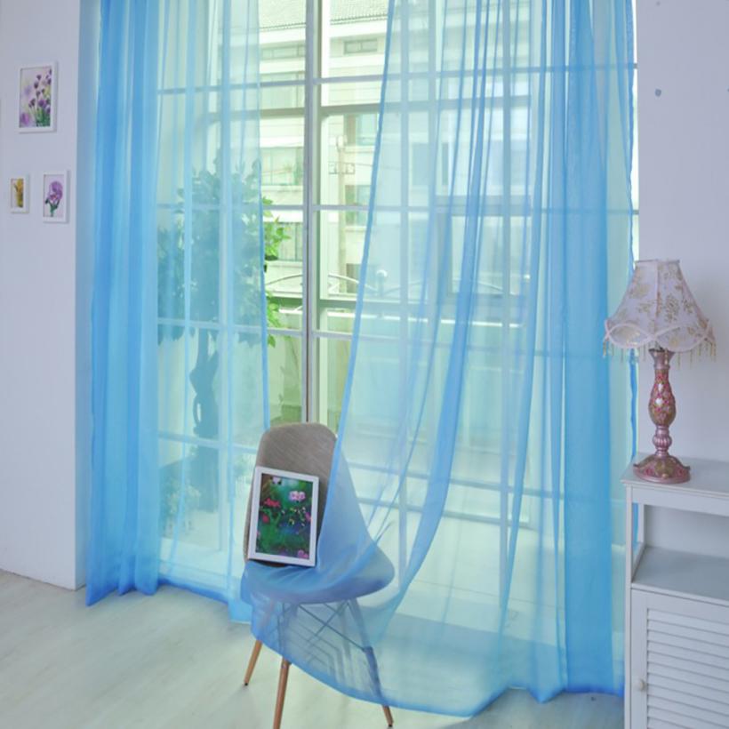 European and American style white Window Screening Solid Door Curtains Drape Panel Sheer Tulle For Living Room#sh: Blue