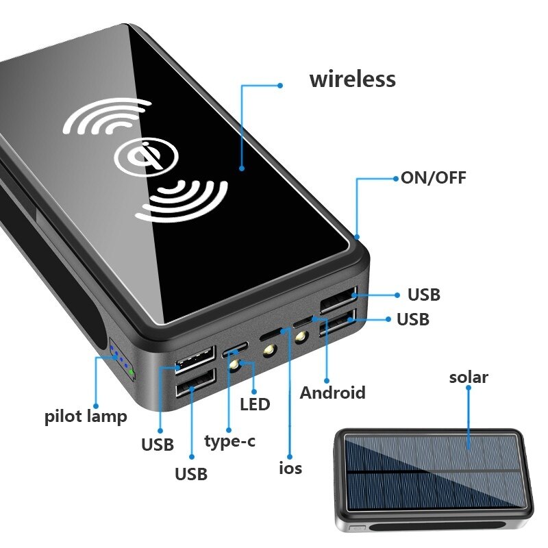 80000 mah stor kapacitet trådløs mobil opladning solar mobile power 4 usb oplader eksternt batteri velegnet til alle smartphones
